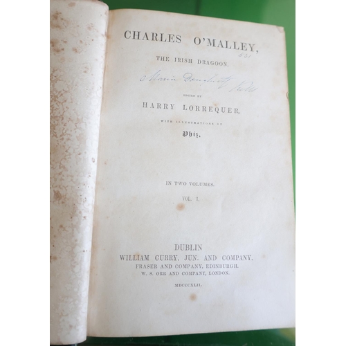 1235 - Two Irish Volumes Charles O'Malley Irish Dragoon Leather Bound Complete with Engravings