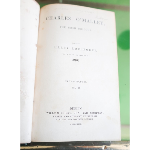 1235 - Two Irish Volumes Charles O'Malley Irish Dragoon Leather Bound Complete with Engravings