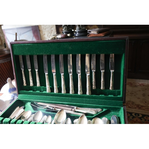 1269 - Canteen of Silver Plated Cutlery Contained Within Mahogany Canteen Quantity as Photographed Includes... 