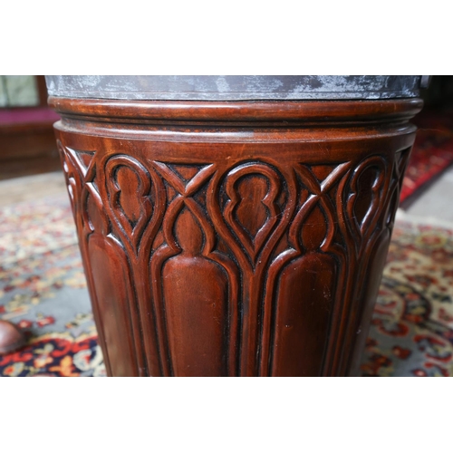 1270 - Pair of Gothic Form Irish Peat Buckets Mahogany with Liners Within Each Approximately 22 Inches High... 