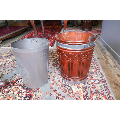 1270 - Pair of Gothic Form Irish Peat Buckets Mahogany with Liners Within Each Approximately 22 Inches High... 