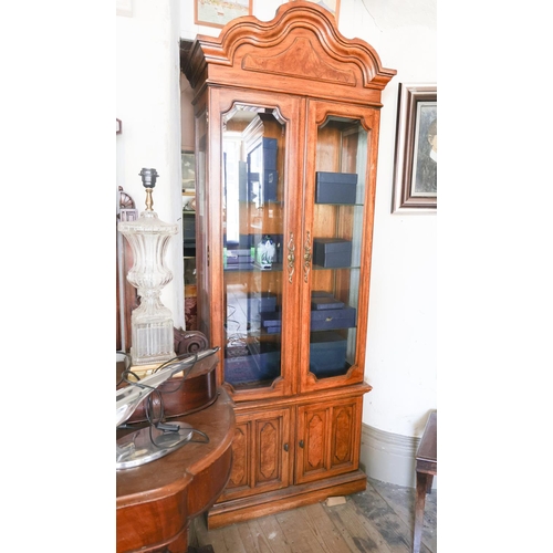 1275 - Twin Door Glazed Walnut Display Cabinet Cupboard Doors to Lower Section Approximately 32 Inches Wide... 