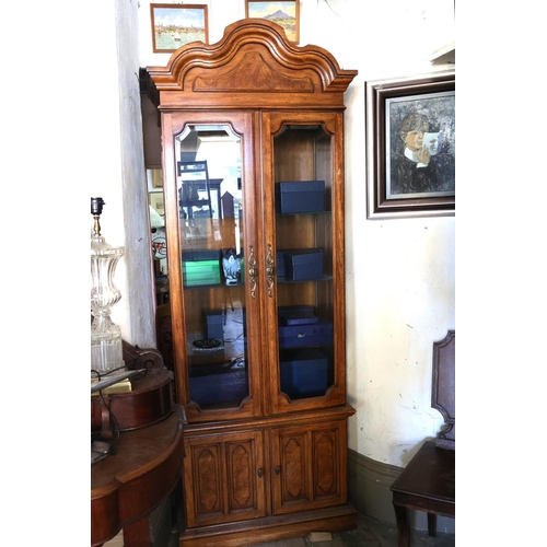 1275 - Twin Door Glazed Walnut Display Cabinet Cupboard Doors to Lower Section Approximately 32 Inches Wide... 