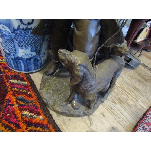 1277 - Large Bronze Sculpture Huntsman with Hound Approximately 38 Inches High Signed to Base