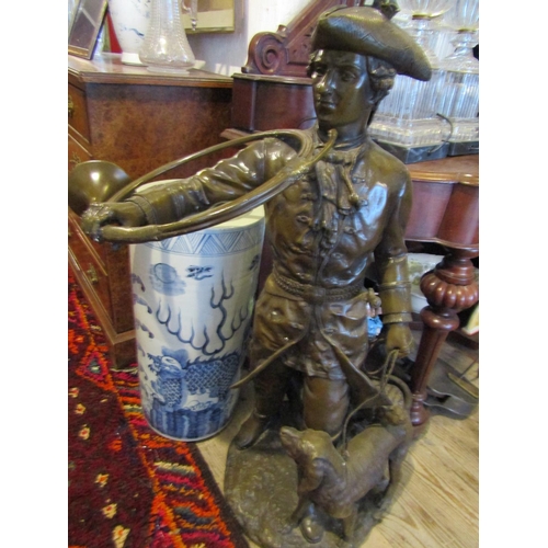 1277 - Large Bronze Sculpture Huntsman with Hound Approximately 38 Inches High Signed to Base