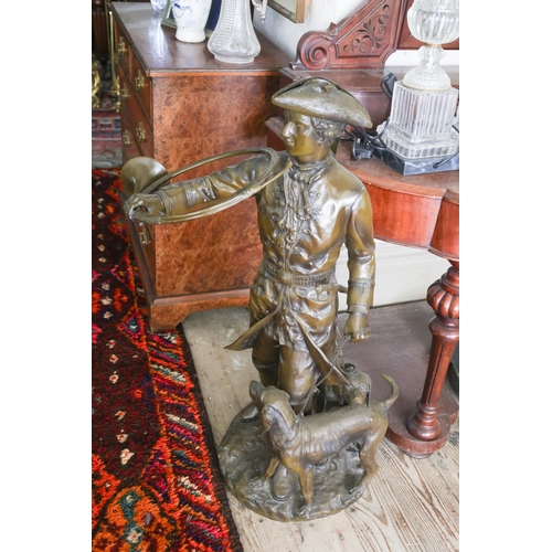 1277 - Large Bronze Sculpture Huntsman with Hound Approximately 38 Inches High Signed to Base