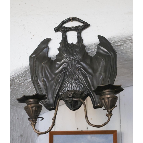 1284 - Pair of Bronze Vampire Bat Motif Twin Sconce Wall Lights Attractively Detailed Each Approximately 12... 