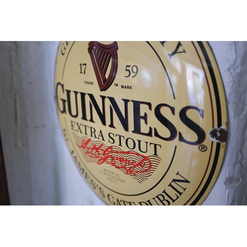 1293 - Guinness Advertising Enamel on Metal Wall Sign Circular Form Approximately 10 Inches Diameter