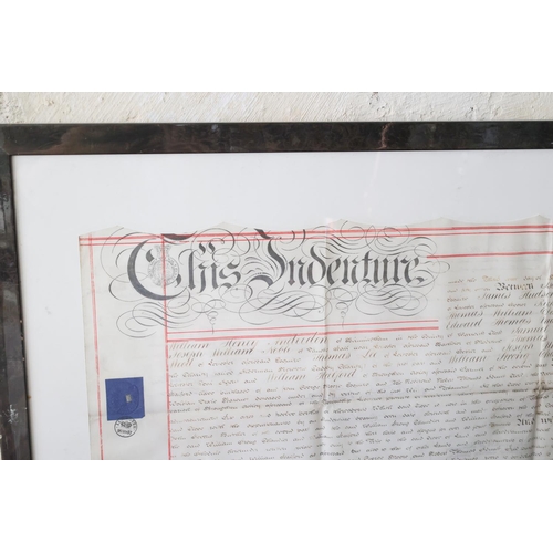 1297 - Framed Indenture on Vellum with Seal Frame Size Approximately 32 Inches x 40 Inches