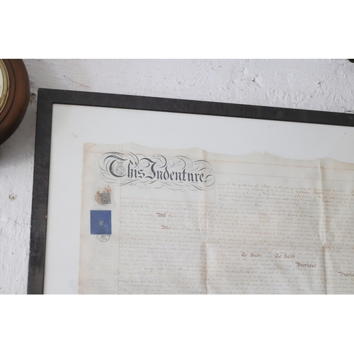 1298 - Framed Indenture on Vellum with Seal Frame Size Approximately 32 Inches x 40 Inches