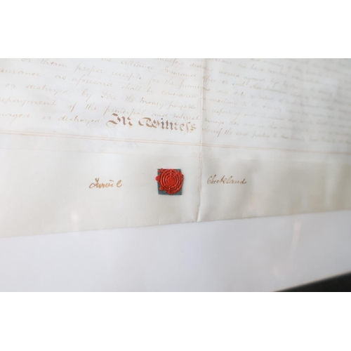 1298 - Framed Indenture on Vellum with Seal Frame Size Approximately 32 Inches x 40 Inches