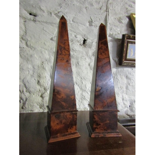 1301 - Pair of Antique Figured Walnut Obelisks Each Approximately 22 Inches High