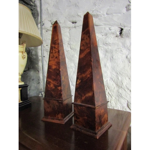 1301 - Pair of Antique Figured Walnut Obelisks Each Approximately 22 Inches High