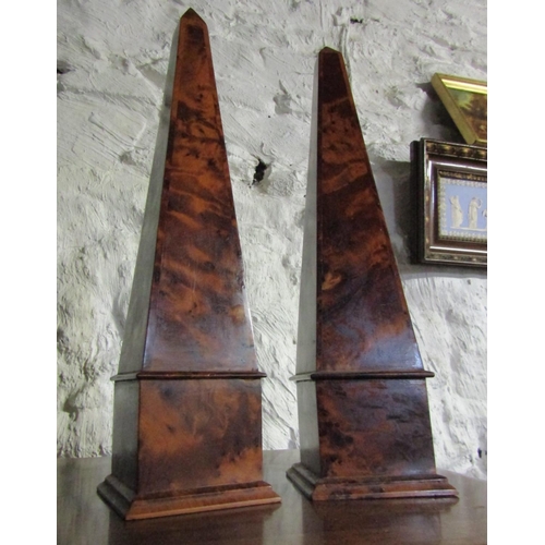 1301 - Pair of Antique Figured Walnut Obelisks Each Approximately 22 Inches High