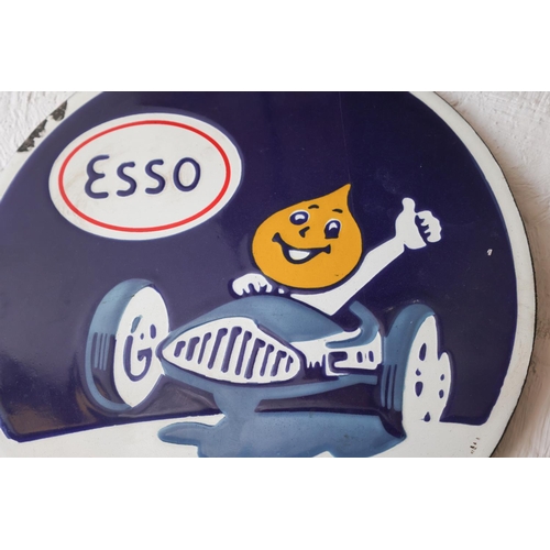 1302 - Esso Garage Advertising Sign Enamel on Metal Circular Form Approximately 10 Inches Diameter