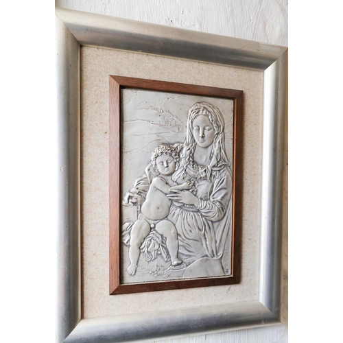 1303 - Silver Plaque Contained Within Silver Gilt Frame Hallmarked Virgin Mary and Child Approximately 14 I... 