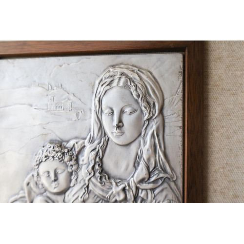 1303 - Silver Plaque Contained Within Silver Gilt Frame Hallmarked Virgin Mary and Child Approximately 14 I... 