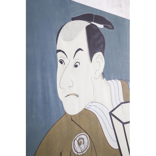 1306 - Japanese Oil Painting on Linen Laid on Board Samurai Approximately 4ft 6 Inches High x 3ft Wide