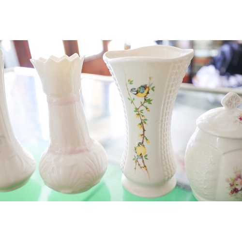 1307 - Five Pieces Belleek Porcelain Including Shaped Form Vase Tallest Approximately 9 Inches High