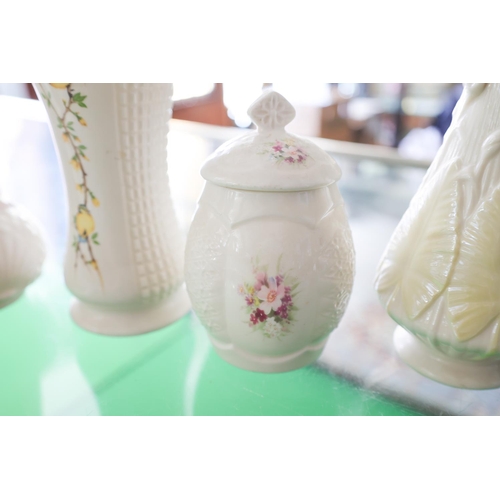 1307 - Five Pieces Belleek Porcelain Including Shaped Form Vase Tallest Approximately 9 Inches High