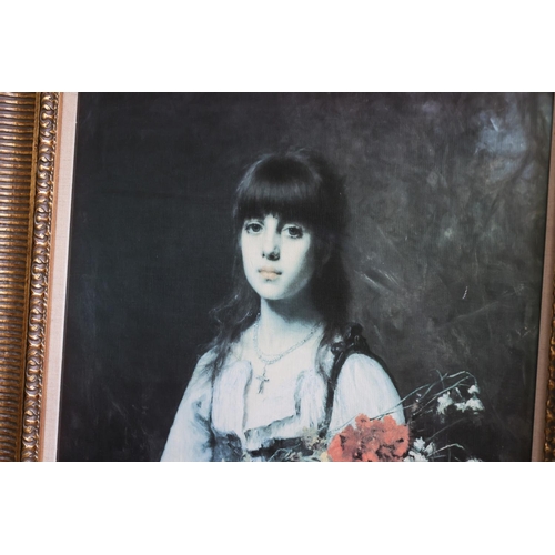 1310 - The Flower Girl Gilt Framed Oleograph on Canvas Approximately 2ft 6 Inches High x 22 Inches Wide