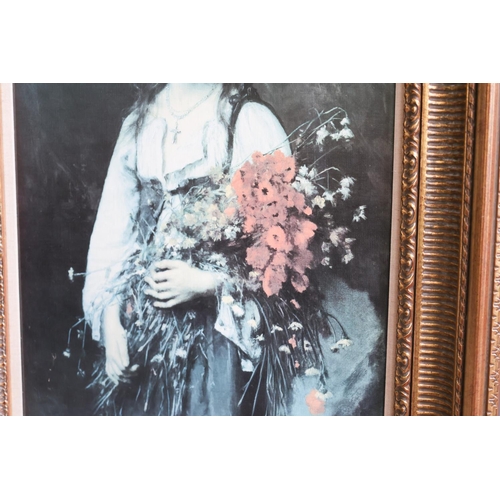 1310 - The Flower Girl Gilt Framed Oleograph on Canvas Approximately 2ft 6 Inches High x 22 Inches Wide