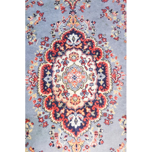 1314 - Persian Pure Wool Rug Pale Blue Ground Central Medallion Motif Approximately 9ft Long x 4ft 6 Inches... 