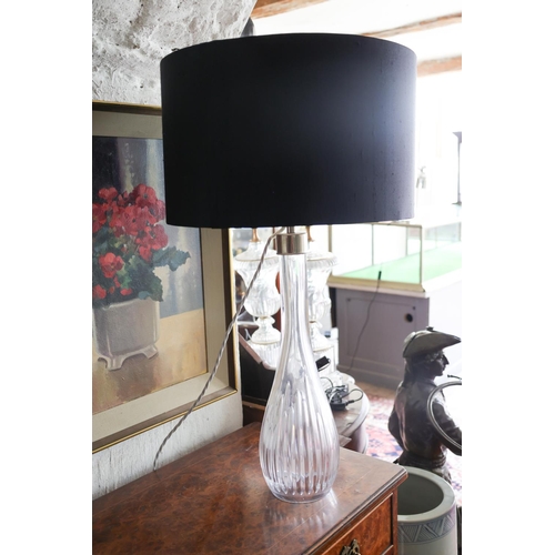 1320 - Crystal Table Lamp with Large Linenclad Shade Circular Form Electrified Working Order Approximately ... 