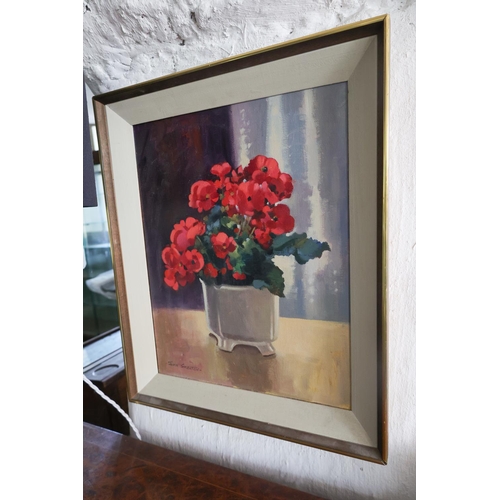 1321 - John Skelton Still Life Titled Begonias Dated 1983 Signed Lower Left Oil on Canvas Inscribed Verso A... 