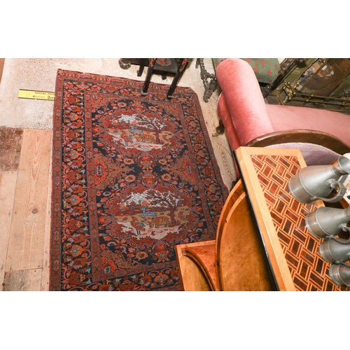 1324 - Persian Pure Wool Rug Navy and Burgundy Ground Approximately 6ft Long x 3ft Wide