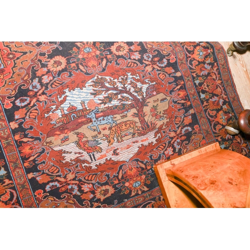 1324 - Persian Pure Wool Rug Navy and Burgundy Ground Approximately 6ft Long x 3ft Wide