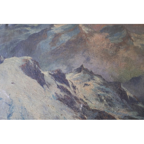 1328 - Victorian Alpine School Signed L. Roussier Alpine Peaks Oil on Canvas Approximately 12 Inches High x... 