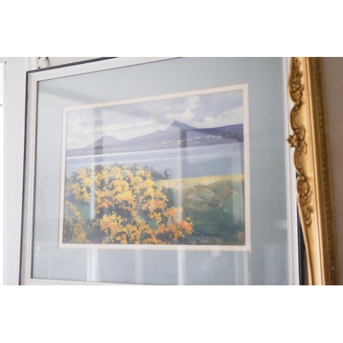 1335 - John Skelton Summer Scene with Gorse Bushes Mountains Beyond Oil on Board Approximately 12 Inches Hi... 