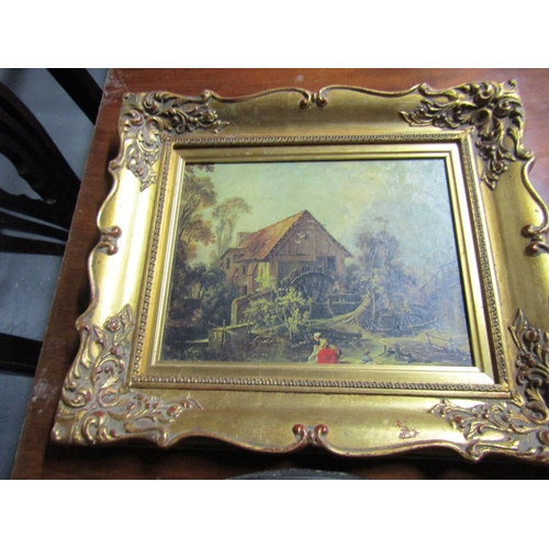 1336 - Circular Form Charger Tavern Scene with Gilt Framed Picture Two in Lot Largest Approximately 12 Inch... 