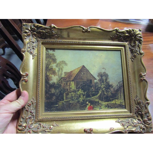 1336 - Circular Form Charger Tavern Scene with Gilt Framed Picture Two in Lot Largest Approximately 12 Inch... 