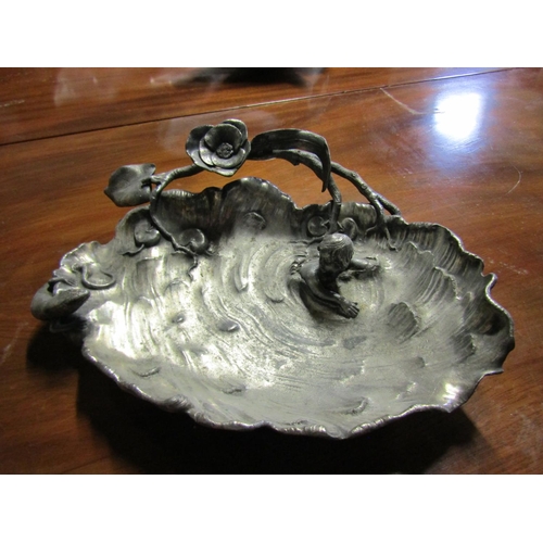 1339 - Art Nouveau Silver Plated Desk Rest Figural Form Approximately 10 Inches Wide Silver Plated