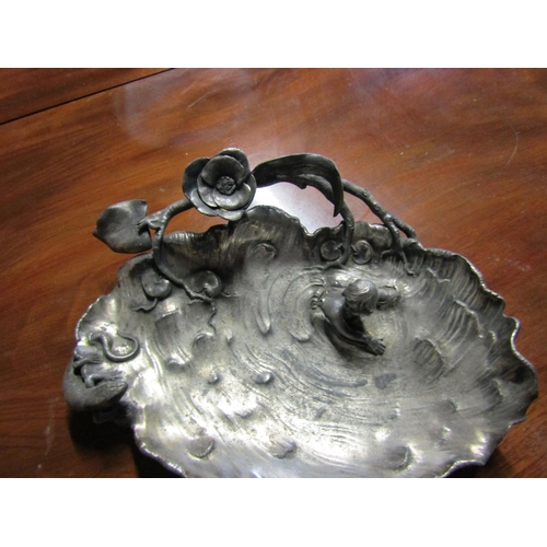 1339 - Art Nouveau Silver Plated Desk Rest Figural Form Approximately 10 Inches Wide Silver Plated