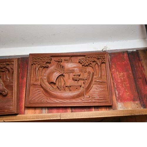 1349 - Pair of Eastern Carved Hardwood Tablets Each Approximately 9 Inches High x 10 Inches Wide