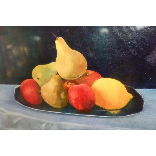 1357 - M.K. Greene Still Life with Citrus Fruits and Pears Oil on Canvas 16 Inches High x 20 Inches Wide Co... 