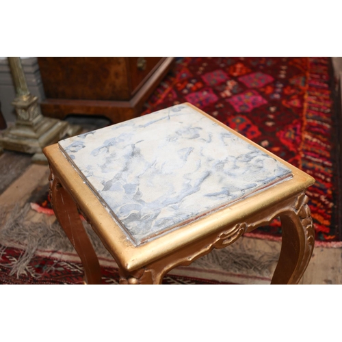 1360 - Marble Inset Gilded End or Occasional Table Cabriole Supports Approximately 12 Inches Square x 18 In... 