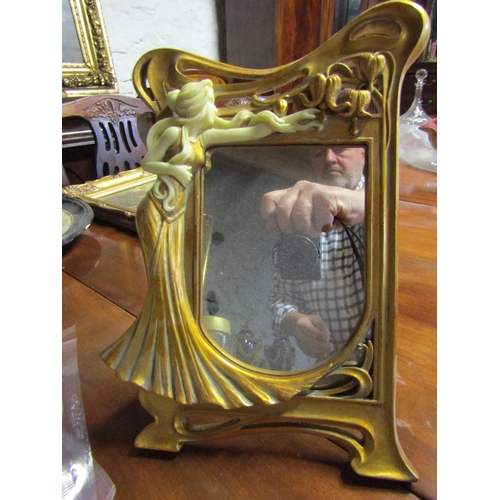 1378 - Pair of Gilded Table Top Mirror Frames with Figural Decoration Each Approximately 11 Inches High