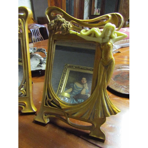 1378 - Pair of Gilded Table Top Mirror Frames with Figural Decoration Each Approximately 11 Inches High