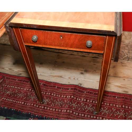 1380 - Mahogany Drop Leaf Pembroke Table Satinwood Cross Bounded Top Mahogany Single Drawer to Base Tapered... 