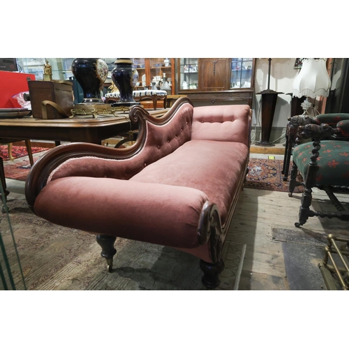 1400 - William IV Chaise Lounge Mahogany Framed Turned Supports Approximately 6ft 6 Inches Wide