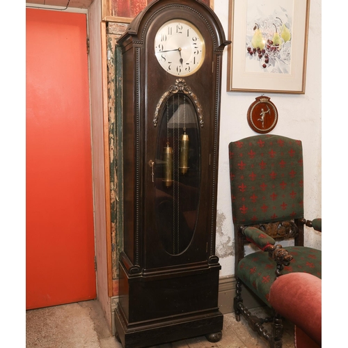 1408 - Grandfather Clock Arch Top Case Silvered Dial Approximately 6ft 10 Inches High Pendulum and Key Pres... 