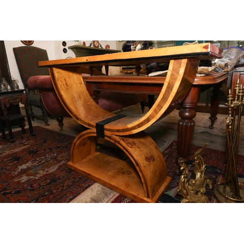 1411 - Marquetry Decorated Burr Walnut and Maple Console Table Geometric Form Approximately 52 Inches Wide ... 