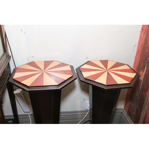 1414 - Pair of Marquetry Decorated Octagonal Top Tapered Form Occasional or End Tables Each Approximately 1... 