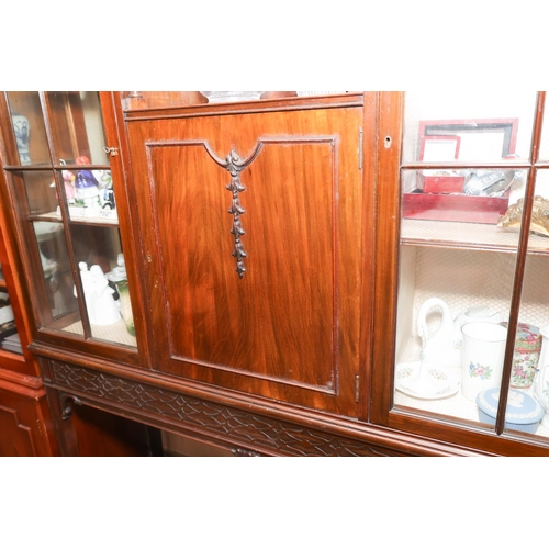 1416 - Mahogany Twin Door Display Cabinet Glazed Upper Section Above Cupboard Base Approximately 4ft Wide x... 