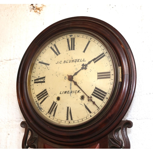 1463 - Victorian Wall Clock Mahogany Cased Roman Numeral Decorated Dial Inscribed J.C. Blundell Limerick Pe... 