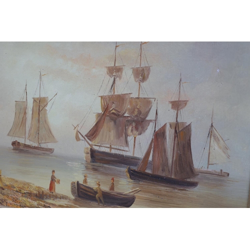 1465 - Marine School Oil on Board Signed T. Weddel Contained Within Gilded Frame Approximately 16 Inches Hi... 